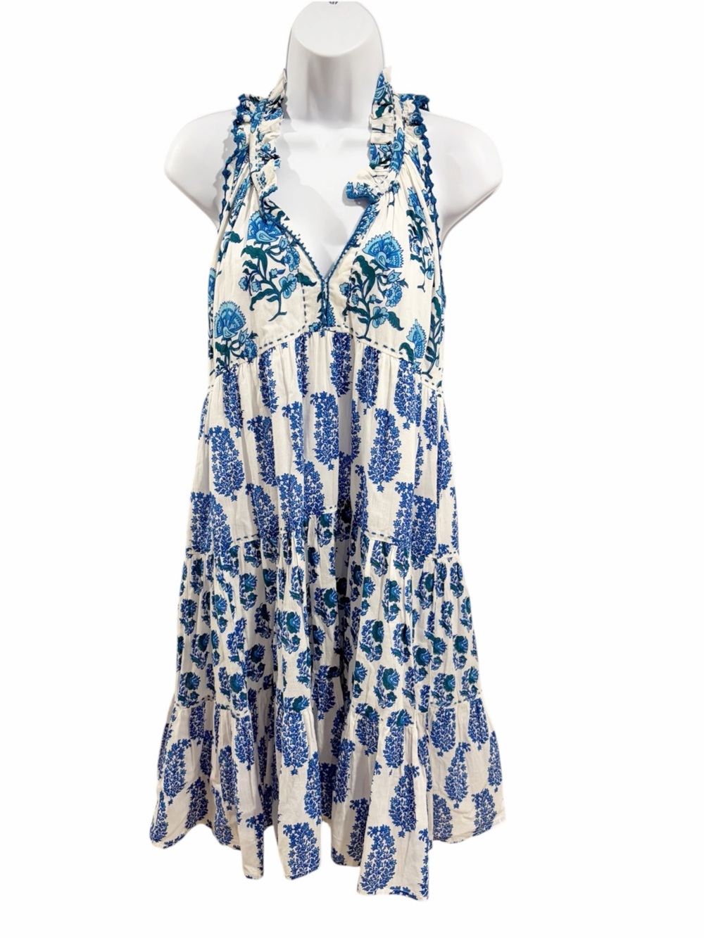 Ro’s Garden Sofie Cotton Block Print Floral Swing Dress size Small